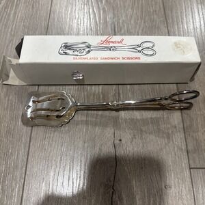 NIB Vintage 8 3/4"‎ Leonard Silverplate Italy Sandwich Pastry Scissor Tongs